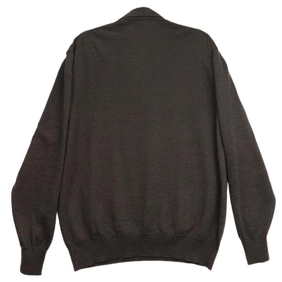 Pronto Uomo Sweater Mens XL Chocolate Brown Pure Virgin Wool Collared 1/4 Button - Picture 2 of 6